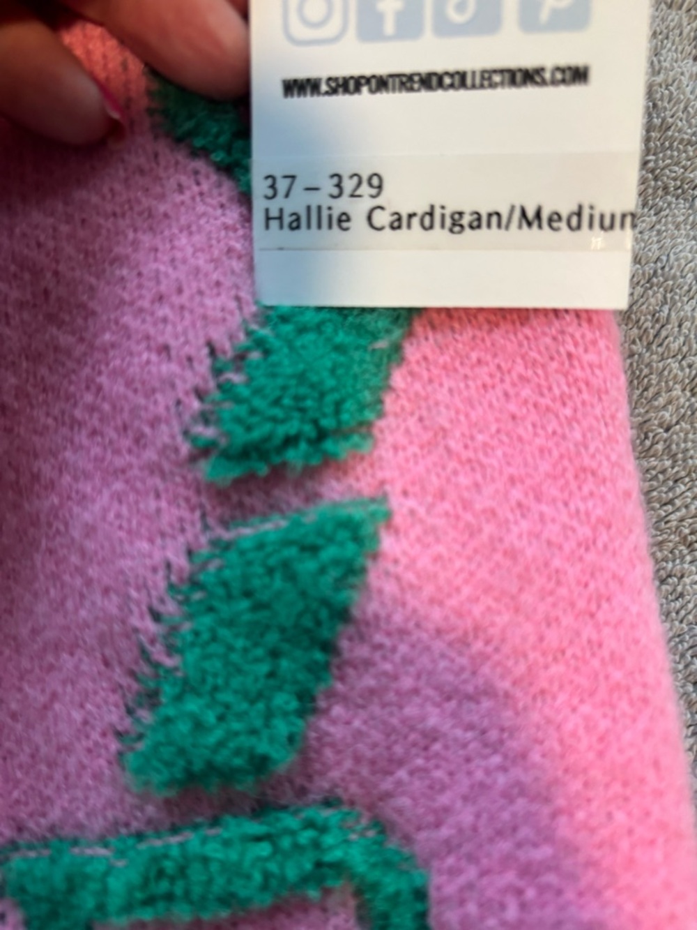 NWT Hallie Pink and Green Geometric  Pattern Cardigan Sweater - Picture 5 of 8
